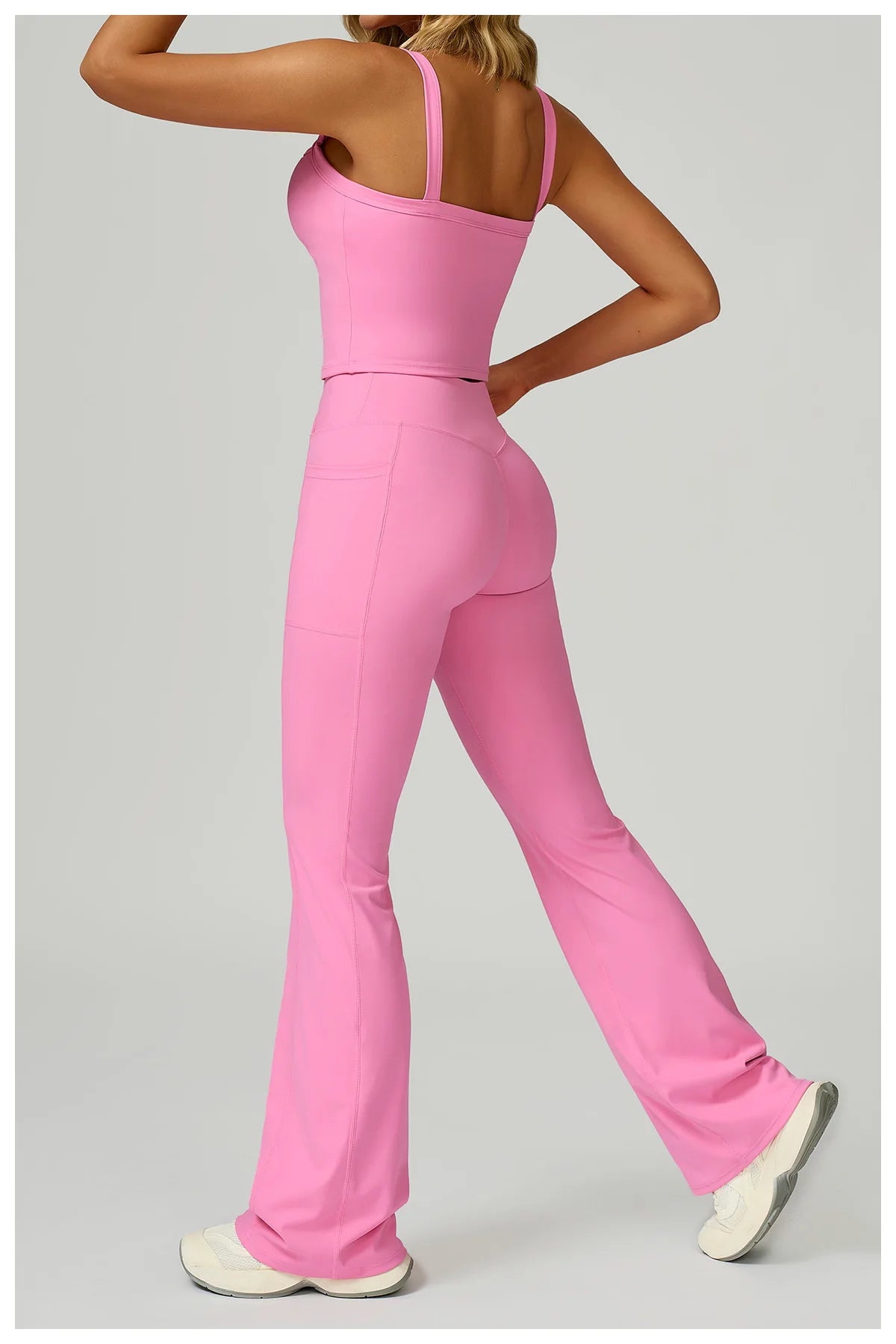 Pink Schlaghose mit Taschen und Rückansicht Top mit Trägern, Set