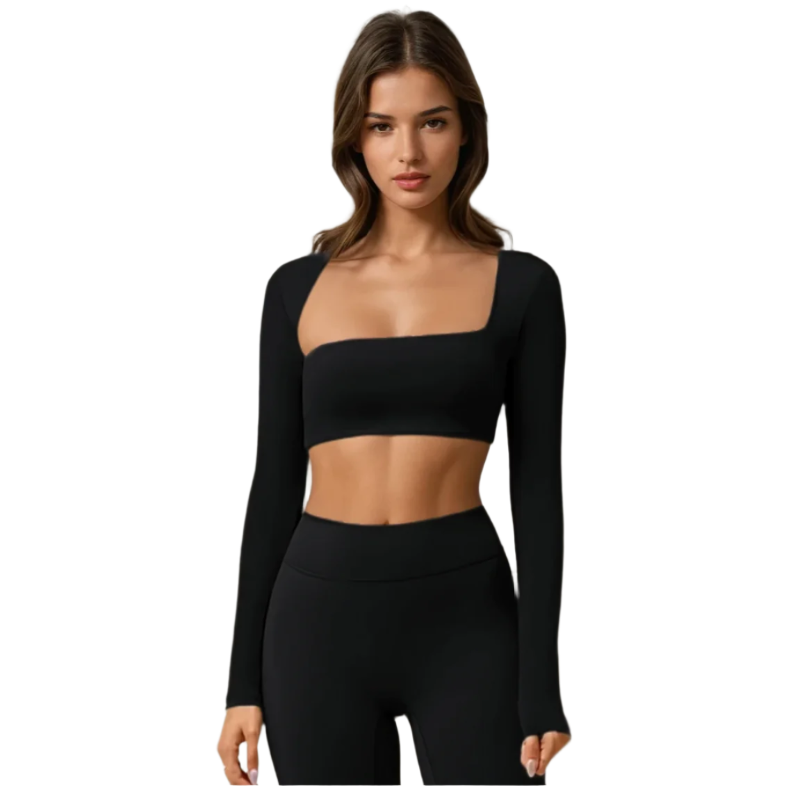 Xooie Fit unique crop top design in black with long sleeves for a stylish workout look