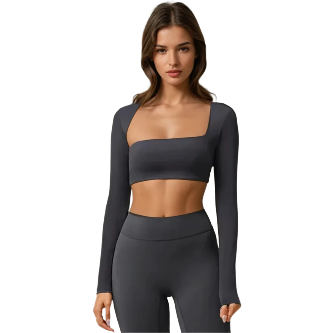 Xooie Fit Unique Crop Top Design in Dark Gray with Long Sleeves for Stylish Athleisure