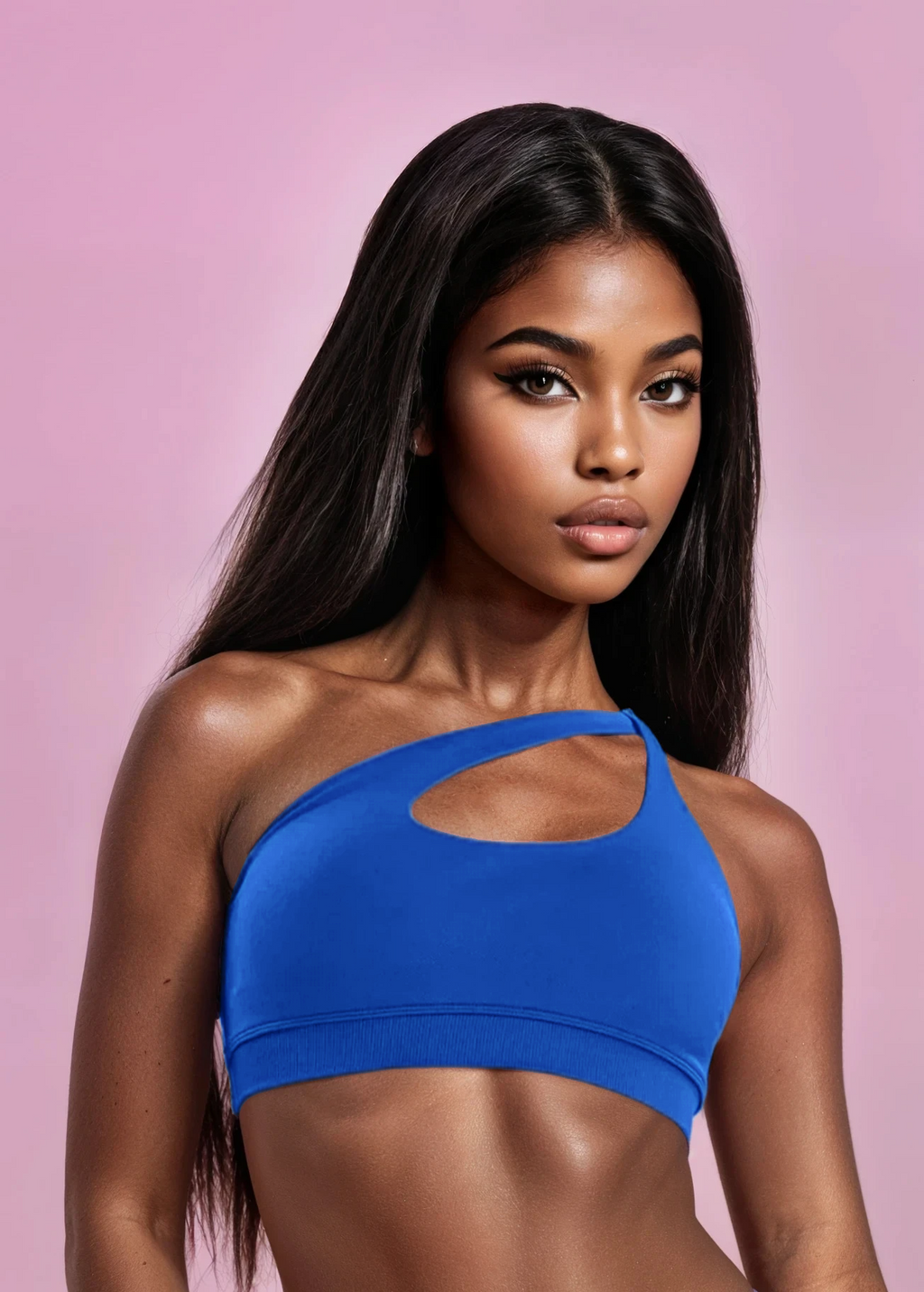 Xooie Fit unique side-strap bralette in bright blue with an elegant cutout design