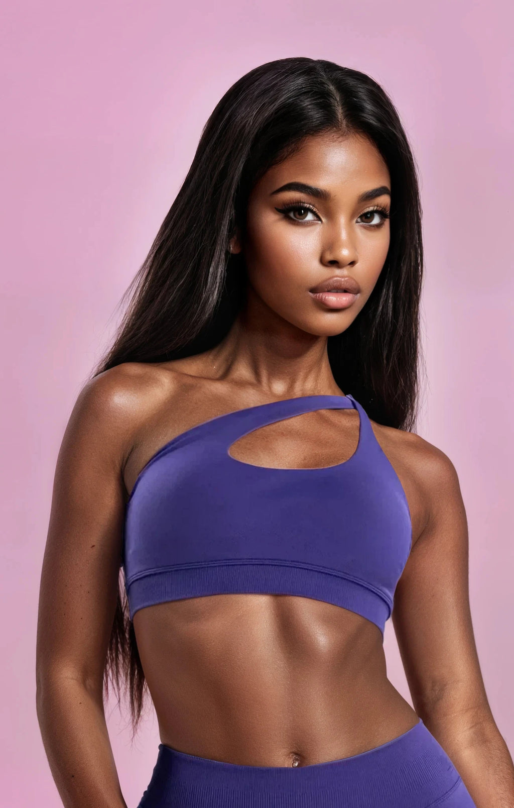 Xooie Fit unique side-strap bralette in purple featuring a stylish cut-out design and supportive fit