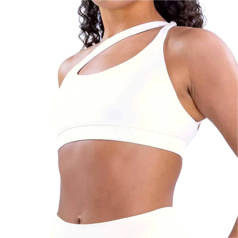 Xooie Fit unique side-strap bralette in white with stylish design for casual and active wear