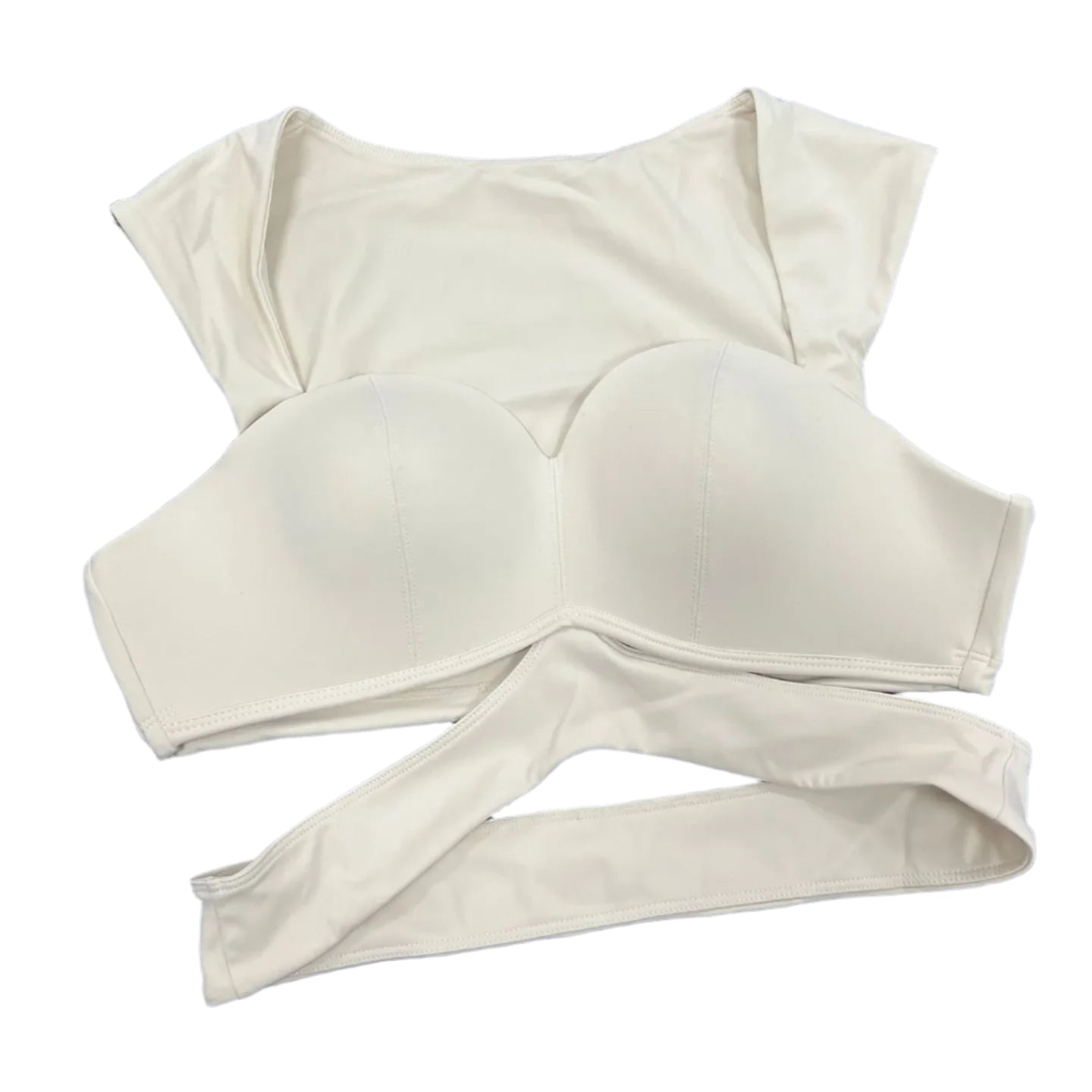 Xooie Fit unique yoga bra in off-white with removable cups and adjustable straps for comfort