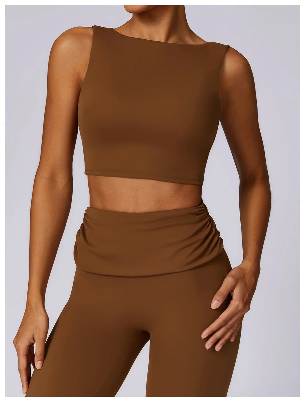 Brown high-support sports bra crop top with racerback