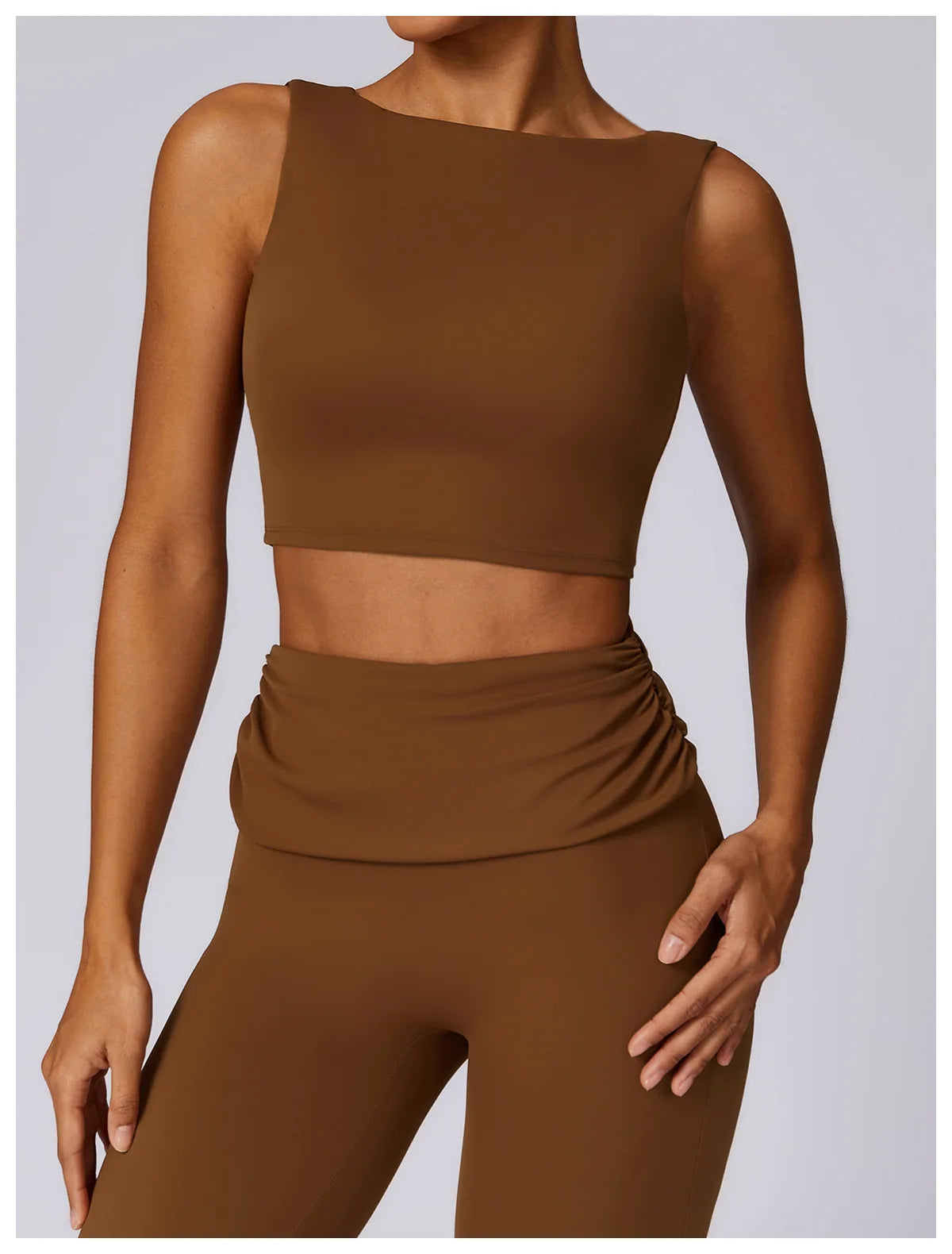 Brown high-support sports bra crop top with racerback