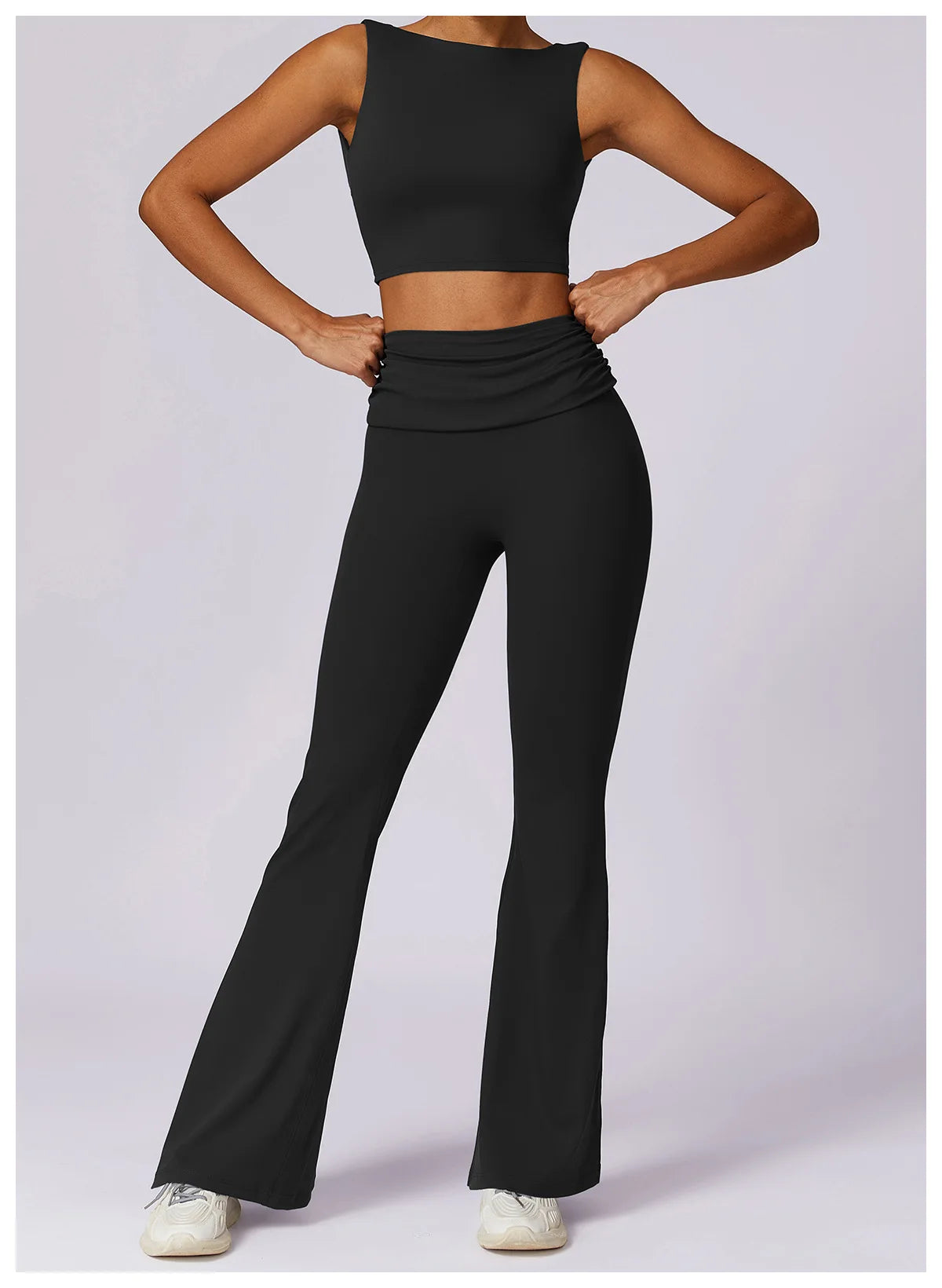 Black seamless high-support sports bra crop top with racerback