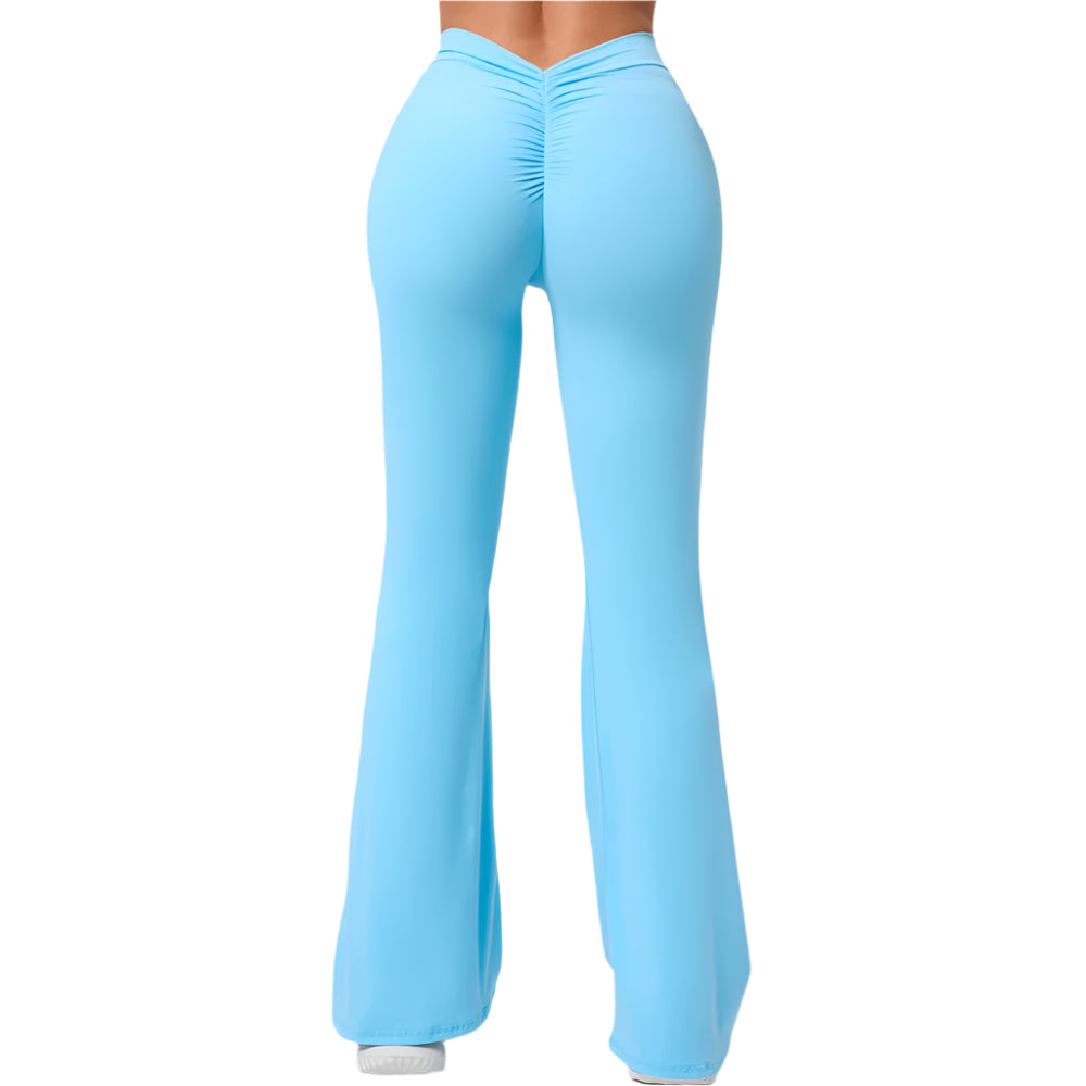 Xooie Fit V-Shaped Flare Fitness Leggings in Light Blue for a Stylish Workout Look