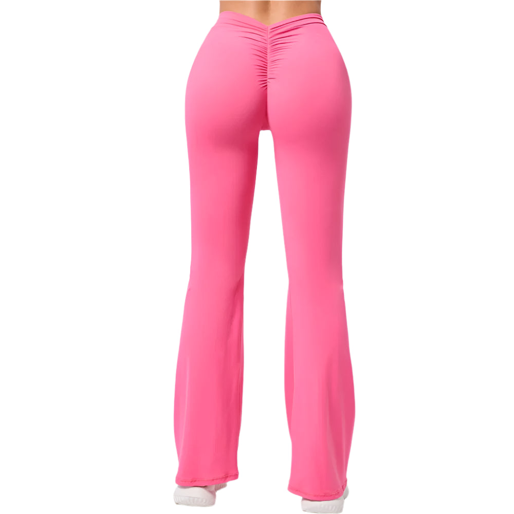 Xooie Fit V-shaped flare fitness leggings in pink with ruched detailing for stylish workout wear