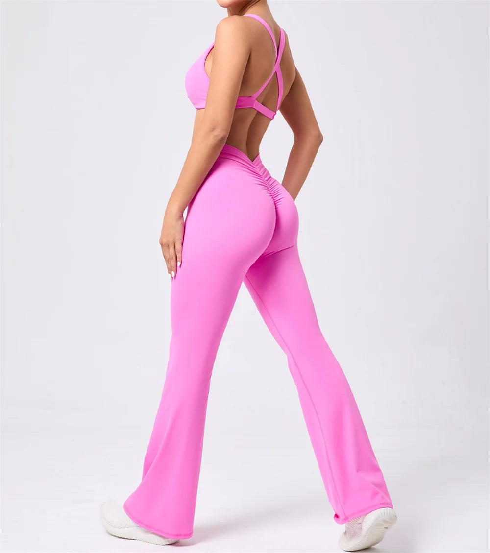 Xooie Fit V-shaped flare fitness leggings in pink for stylish and comfortable workouts