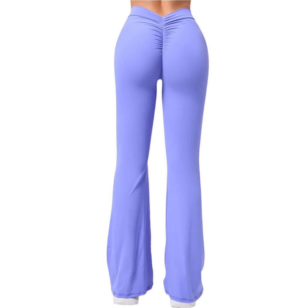 Xooie Fit v-shaped flare fitness leggings in lavender with stylish ruched design for a flattering fit
