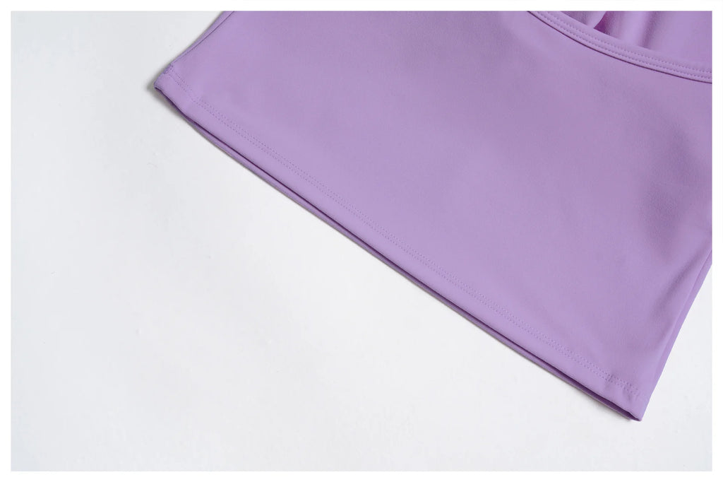 Lavender strap tank top sleeve edge and straight hem