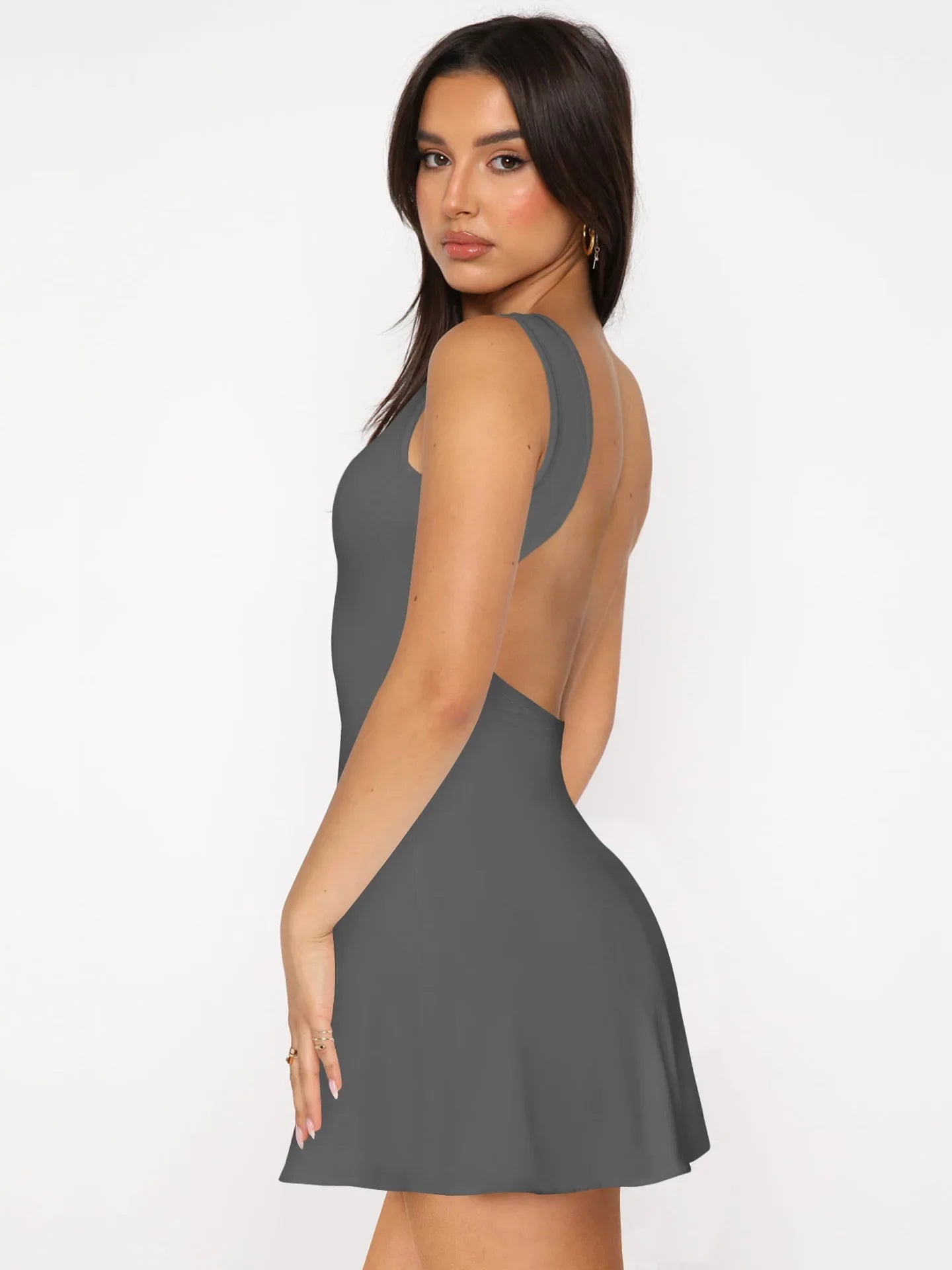 Xooie Fit Active Mini Backless Dress in Gray with a Flattering Cut and Stylish Design