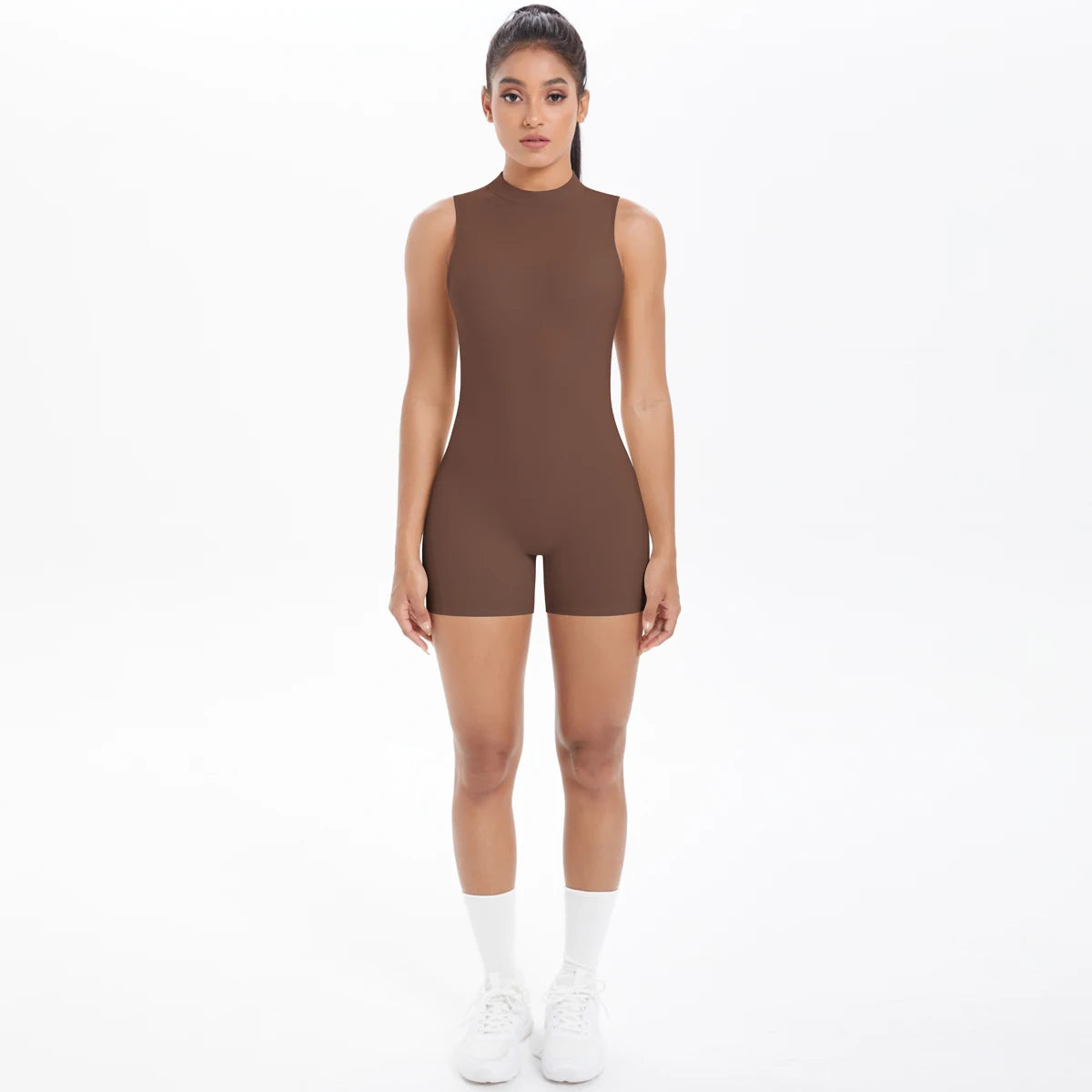 Xooie Fit Backless Active Romper for Women in Brown, Perfect for Workouts or Casual Wear