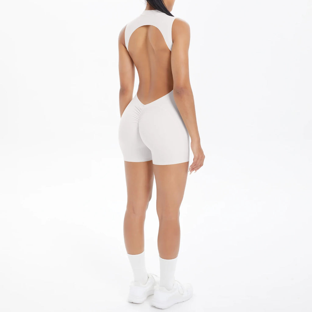 Xooie Fit backless active romper for women with a sleek design and stylish open back