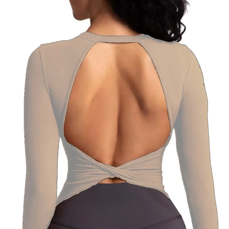 Compressed Never Stressed | Backless Long Sleeve Fitted Active Crop Top