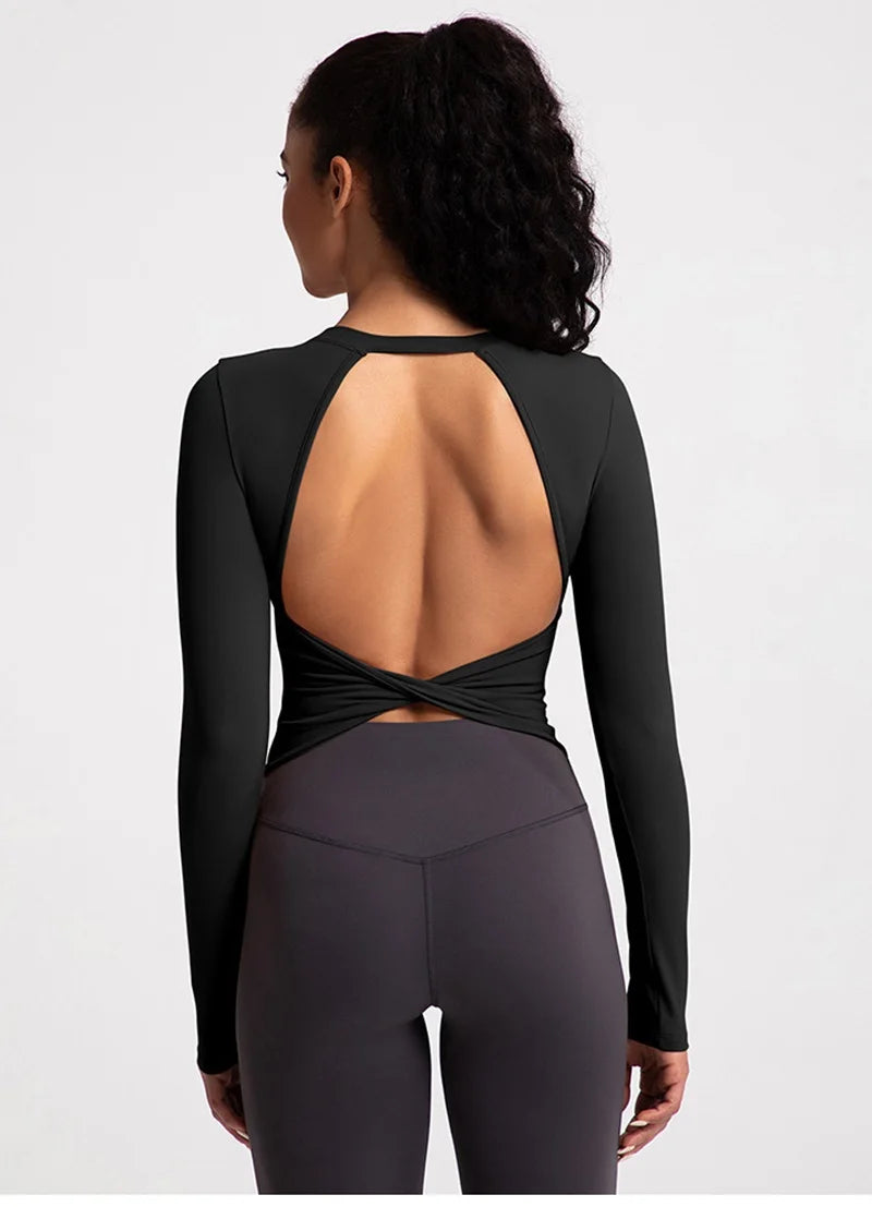 Compressed Never Stressed | Backless Long Sleeve Fitted Active Crop Top