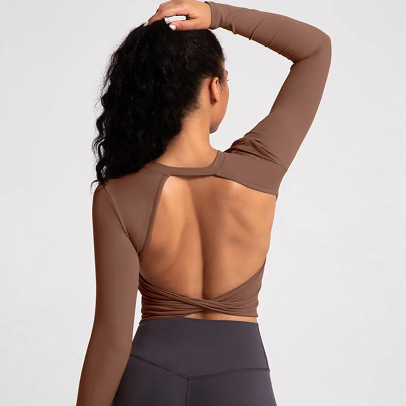 Compressed Never Stressed | Backless Long Sleeve Fitted Active Crop Top