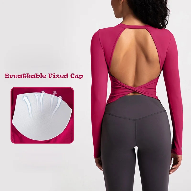 Compressed Never Stressed | Backless Long Sleeve Fitted Active Crop Top