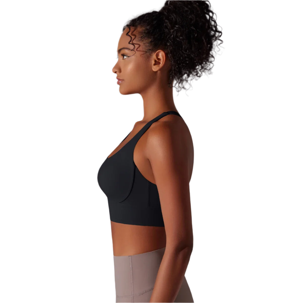 Xooie Fit criss-cross back sports bra in black, designed for optimal support during workouts