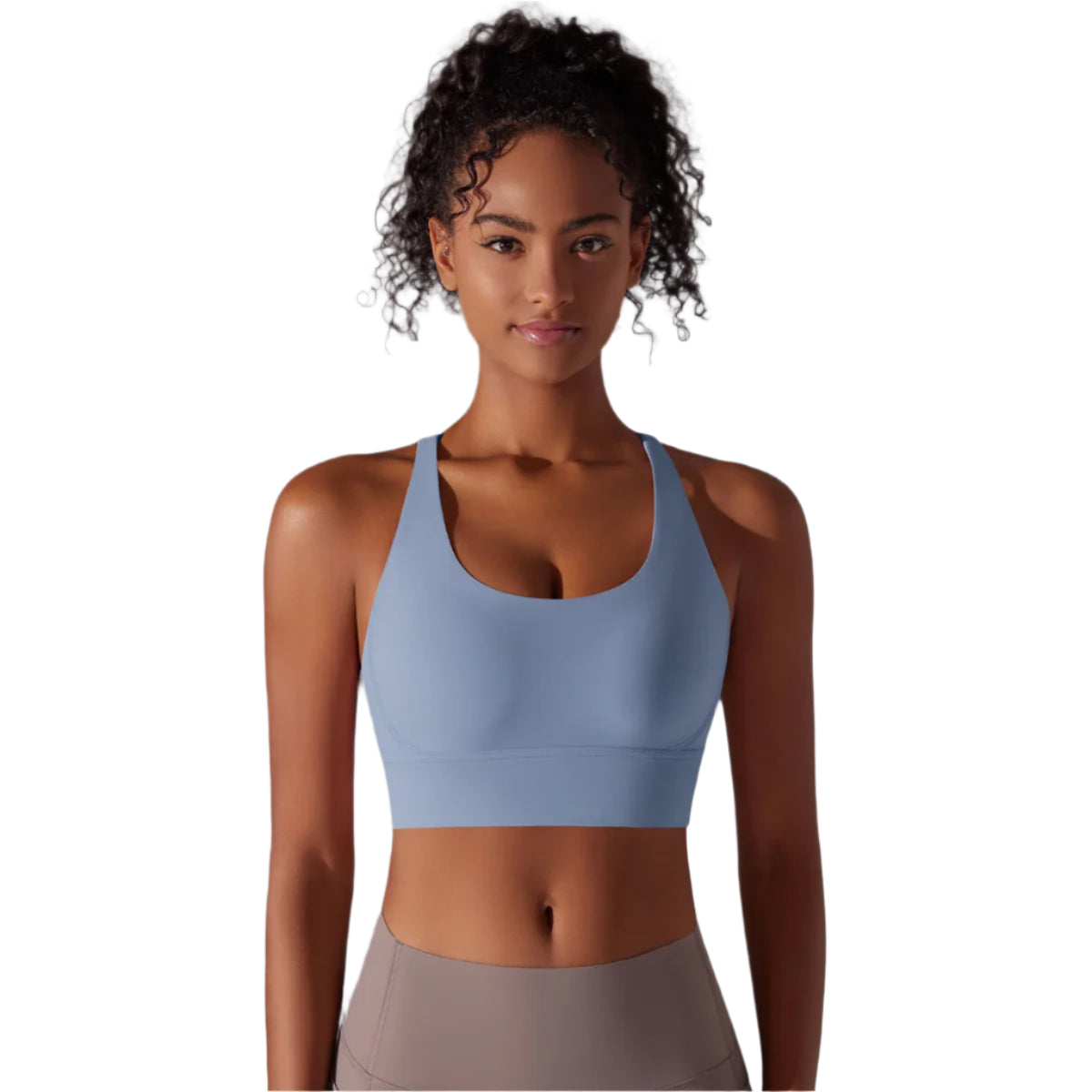 Xooie Fit criss-cross back sports bra in blue with a comfortable fit for activewear