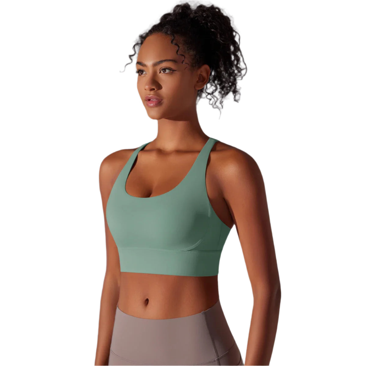 Xooie Fit criss-cross back sports bra in green for comfort and style during workouts