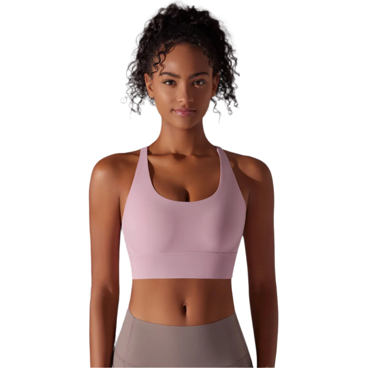 Xooie Fit criss-cross back sports bra in soft pink for comfortable workouts and support
