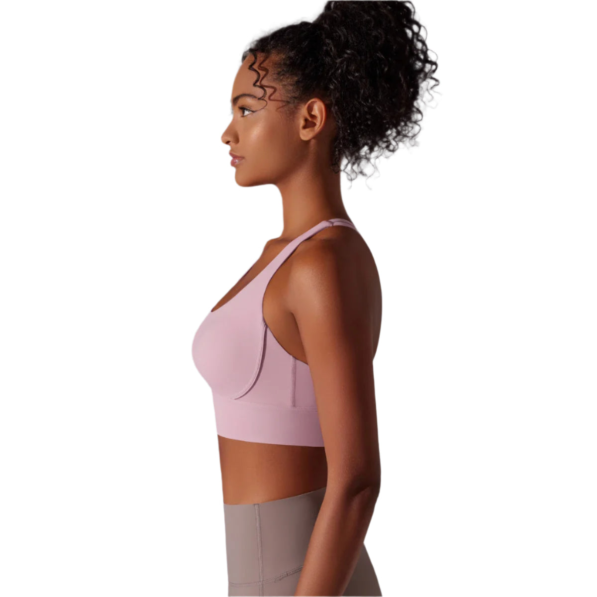 Xooie Fit criss-cross back sports bra in soft pink with a flattering design for active use