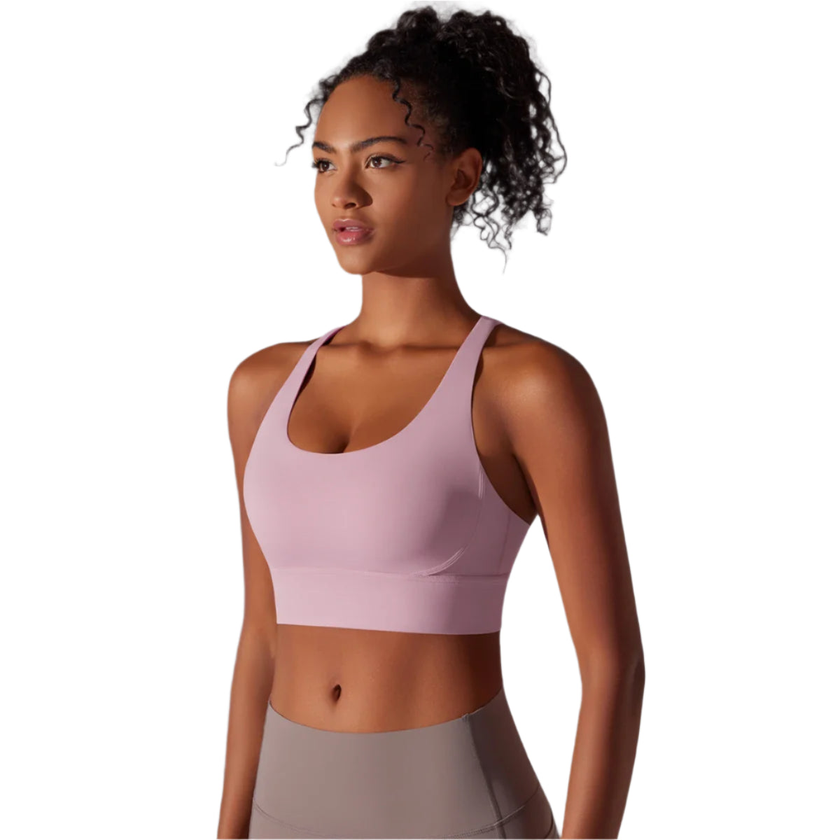 Xooie Fit Criss-Cross Back Sports Bra in Soft Pink for Comfortable Activewear