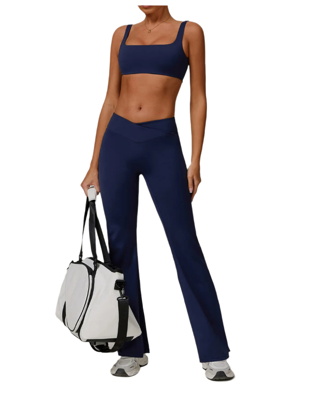 Xooie Fit Flare Pants and Bra Workout Outfit in Navy Blue for Active Wear Enthusiasts