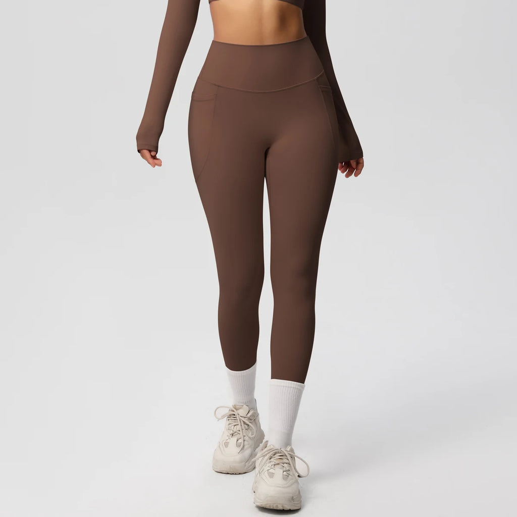 Xooie Fit High Intensity Pocket Leggings in Brown for Comfort During Workouts