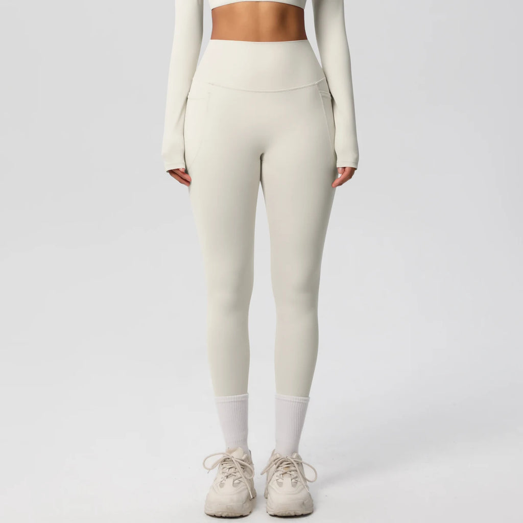 Xooie Fit high intensity pocket leggings in light beige with a sleek, high-waisted design for comfort and style