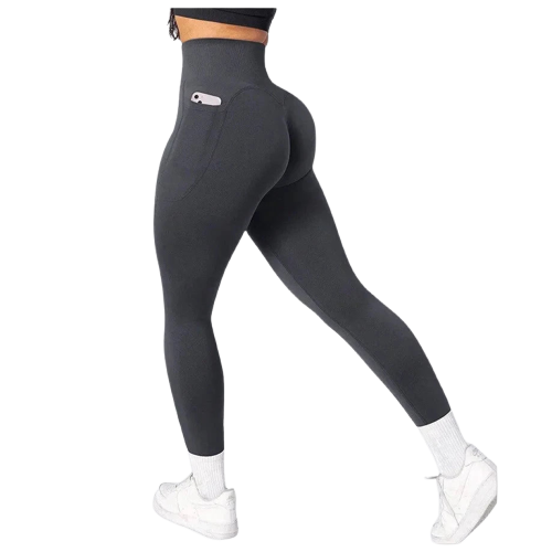 Xooie Fit high-waist leggings with pockets in dark gray for comfortable workouts and everyday wear