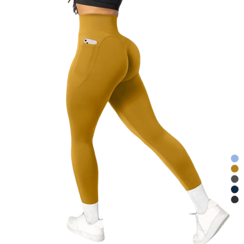 Xooie Fit High-Waist Leggings with Pockets in Mustard Yellow for Comfort and Style