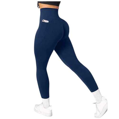 Xooie Fit high-waist leggings with pockets in navy blue for comfort and style during workouts