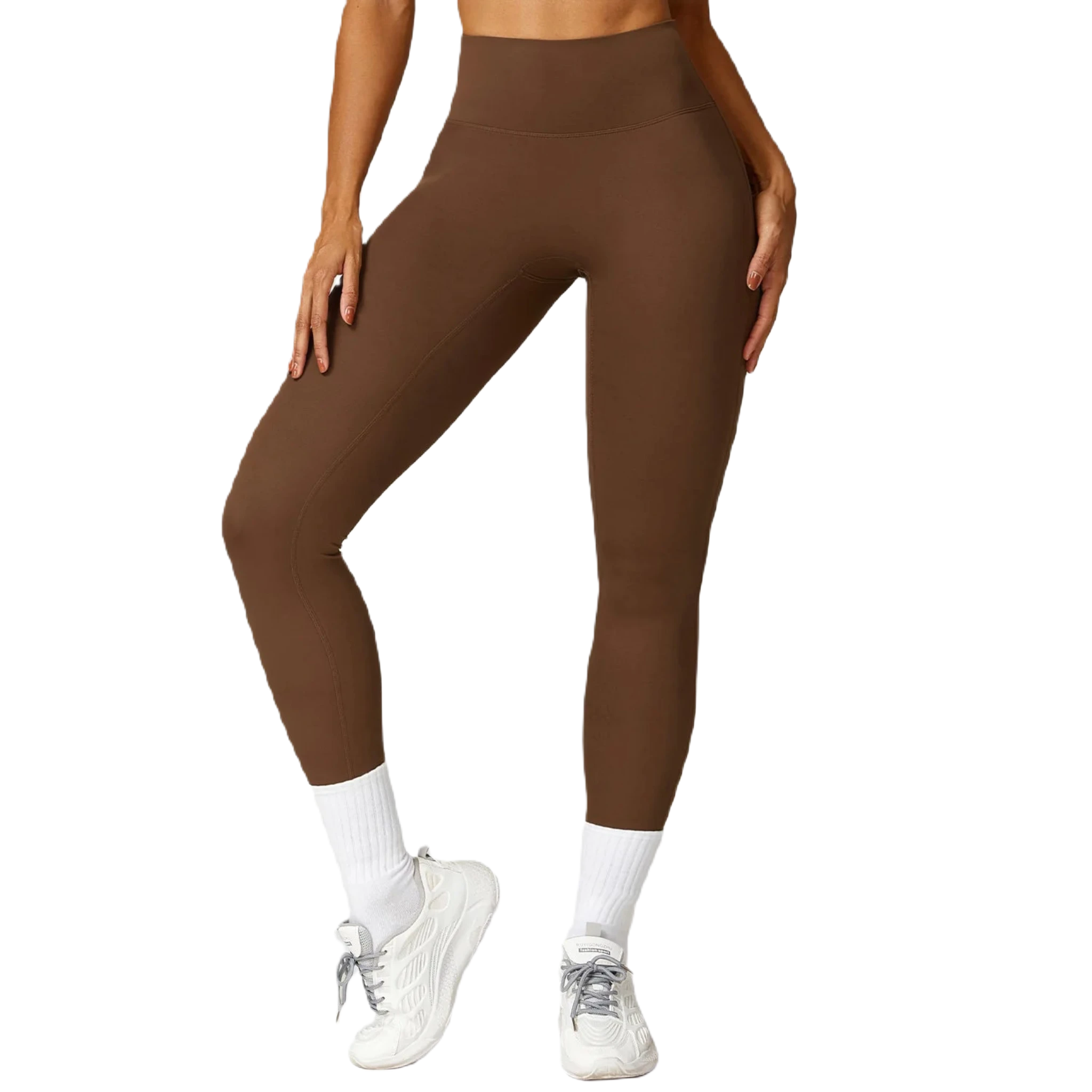 Xooie Fit high-waisted active leggings in brown, designed for comfort and performance during workouts