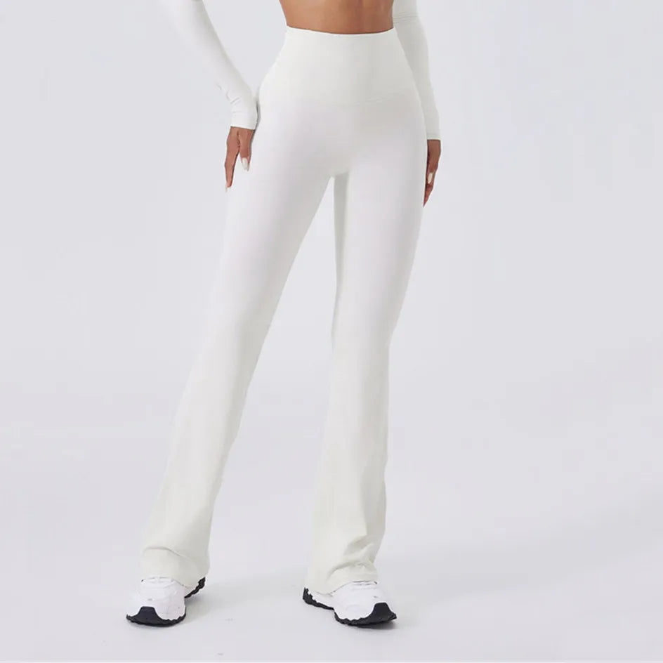 X-Back flared high-waist active pants in white, straight-leg to flare