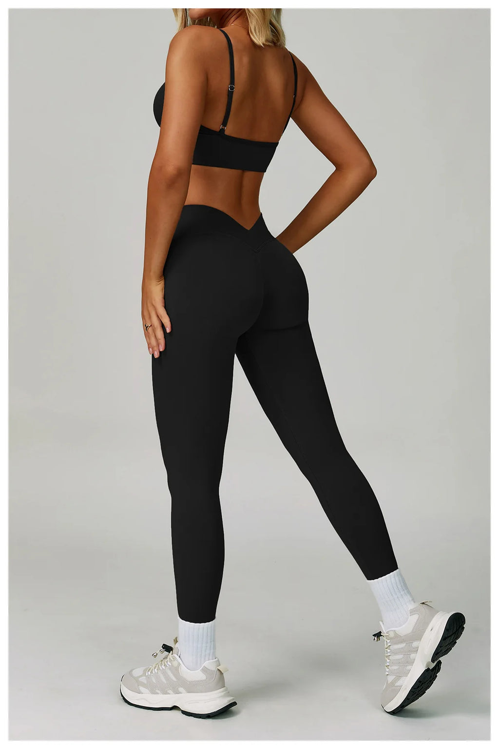 Xooie Fit black high waisted leggings and sports bra set for stylish workouts and athleisure wear
