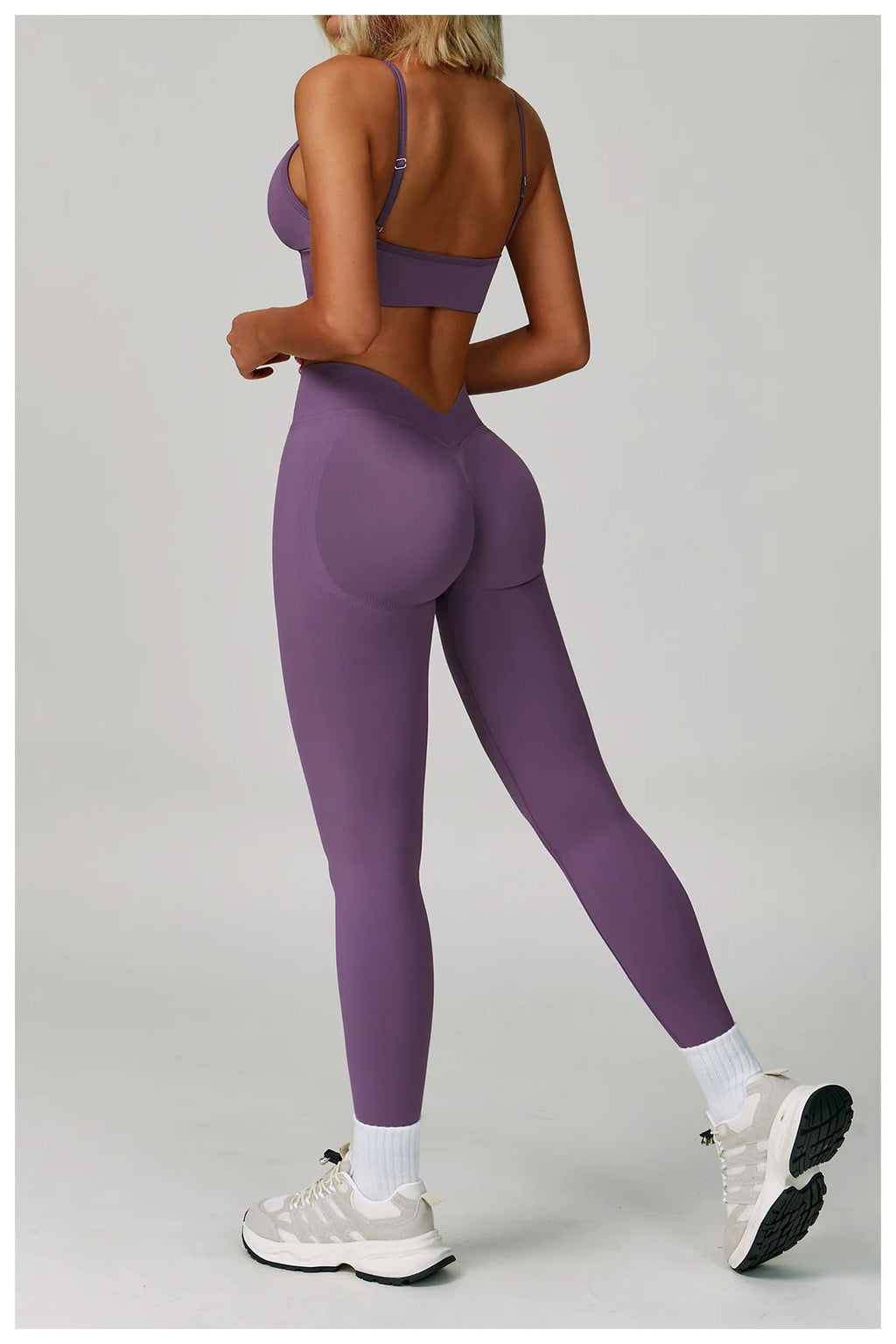Xooie Fit high waisted leggings and sports bra set in purple for a stylish workout look