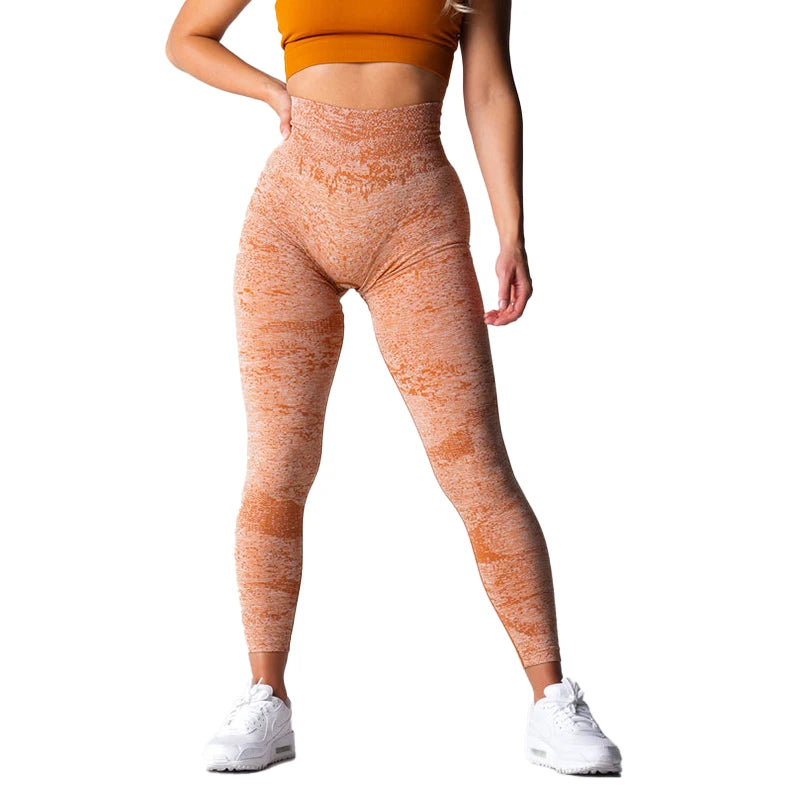 Xooie Fit high waisted seamless leggings in a stylish peach texture for comfortable workouts
