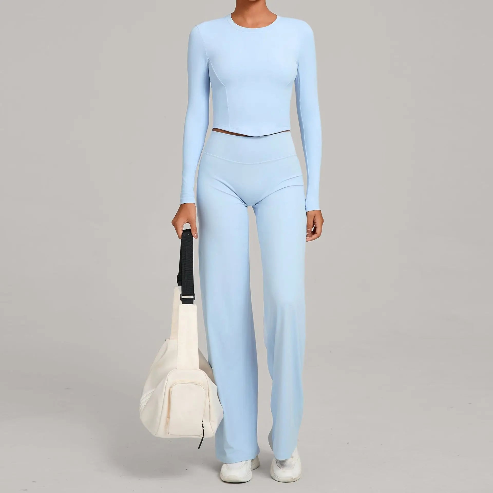 Errands, But Comfy | Long Sleeve Half Shirt + Flared Pants Set