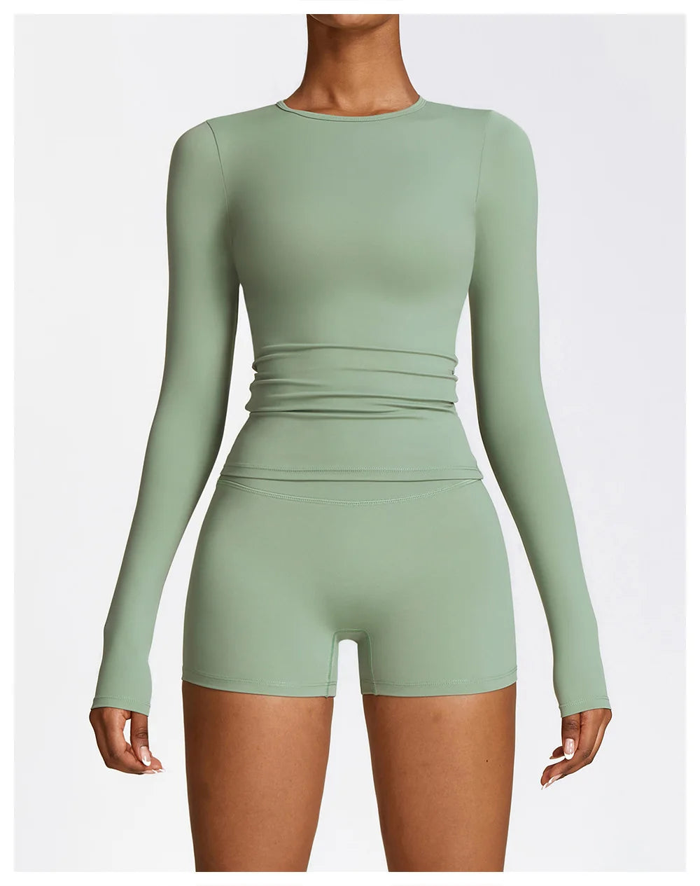 Xooie Fit long sleeve workout outfit in soft green designed for comfort during exercise