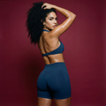 Twist halter bra and high-waisted shorts set, teal blue