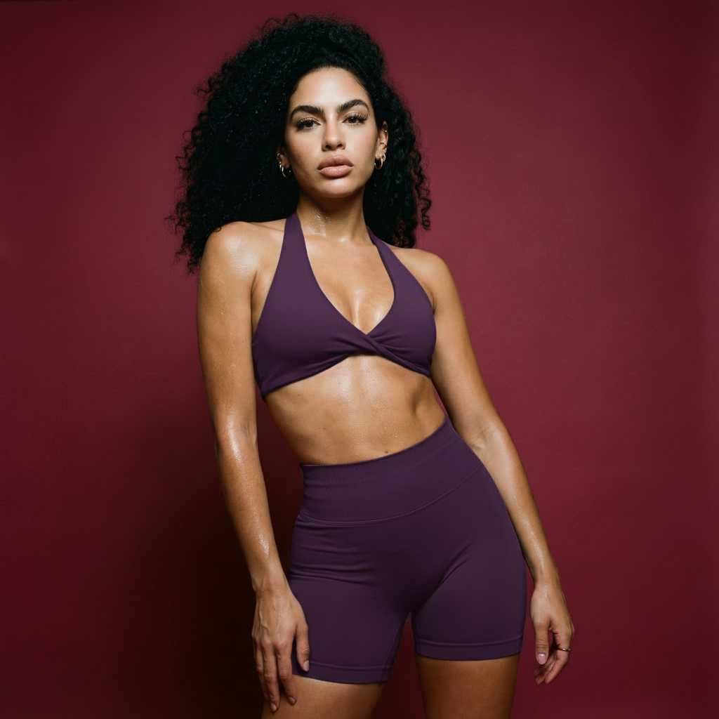 Xooie Fit two-piece set featuring matching sports bra and shorts for gym in a stylish design.