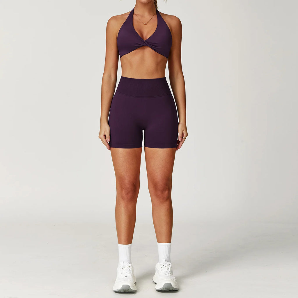 Xooie Fit two-piece set featuring a matching sports bra and shorts for gym workouts