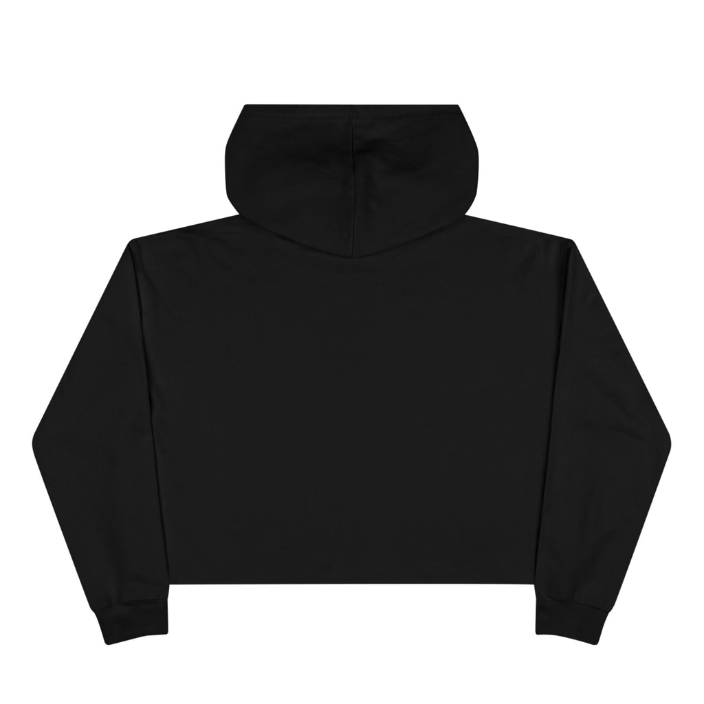 Minimalist crop active hoodie, black back view with hood