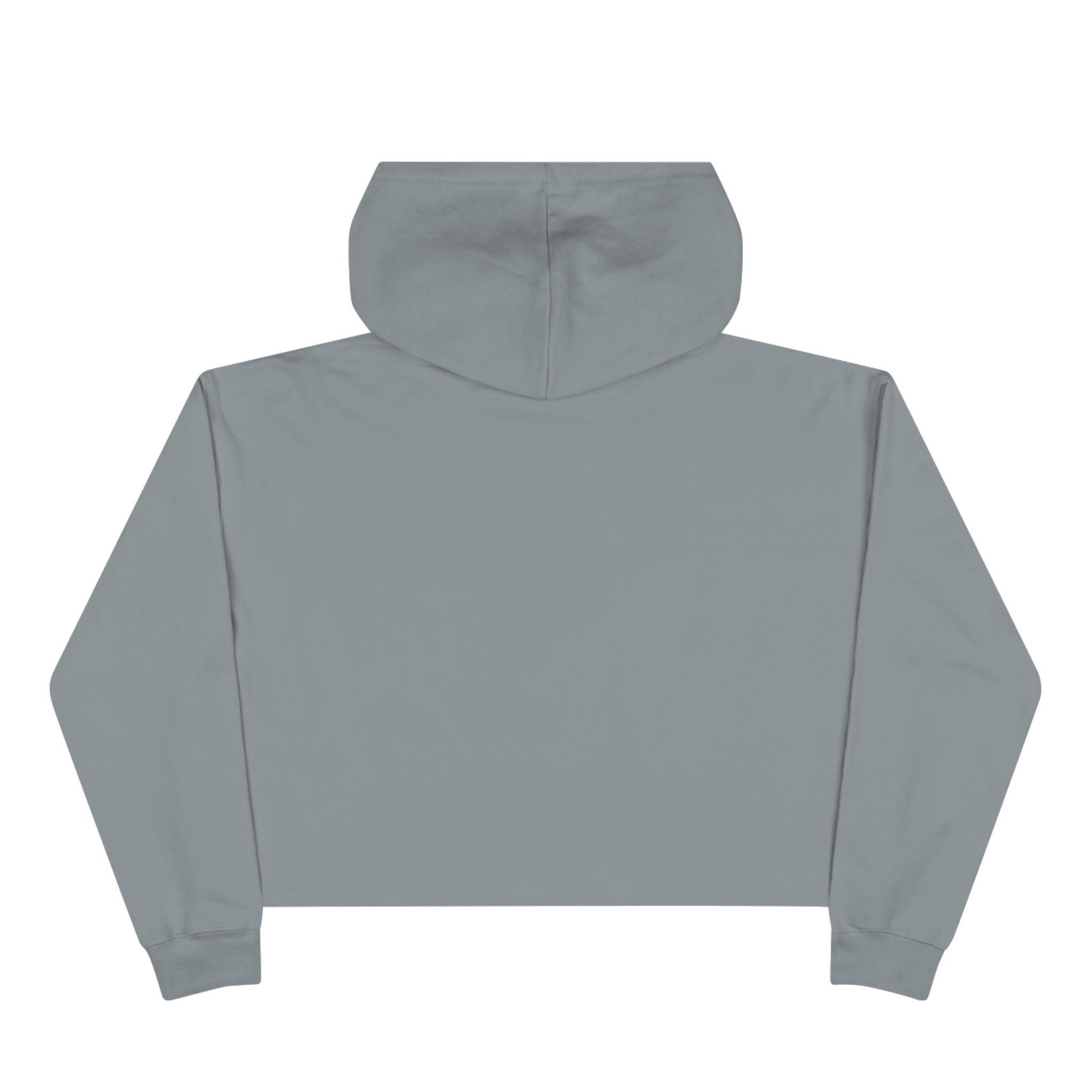 Minimalist crop active hoodie, mid grey back view with hood