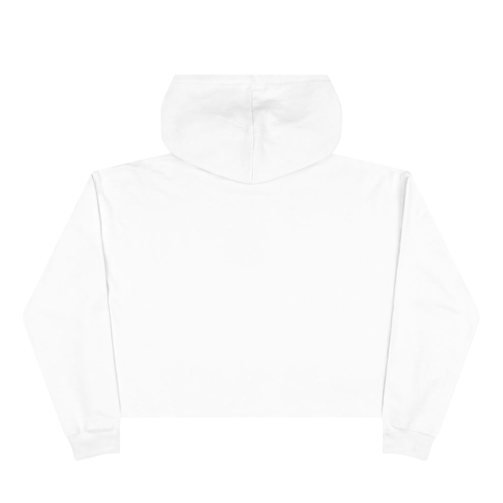 Minimalist crop active hoodie, white back view with hood