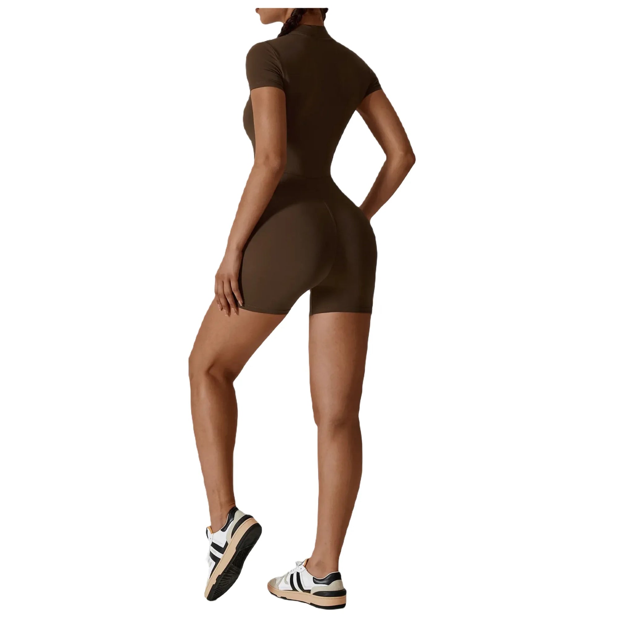 Xooie Fit one-piece workout outfit in brown with a form-fitting design for active wear