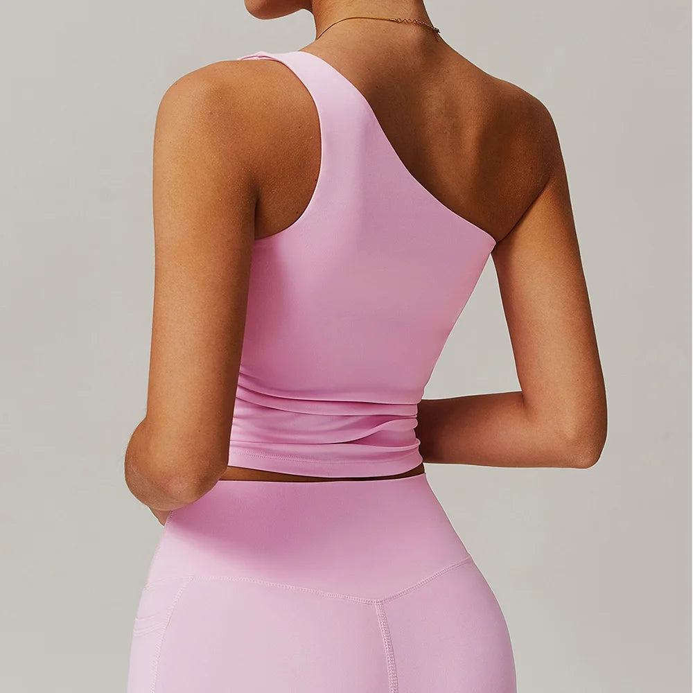 Xooie Fit Pink One Shoulder Workout Top with a Sleek, Modern Design for Active Wear