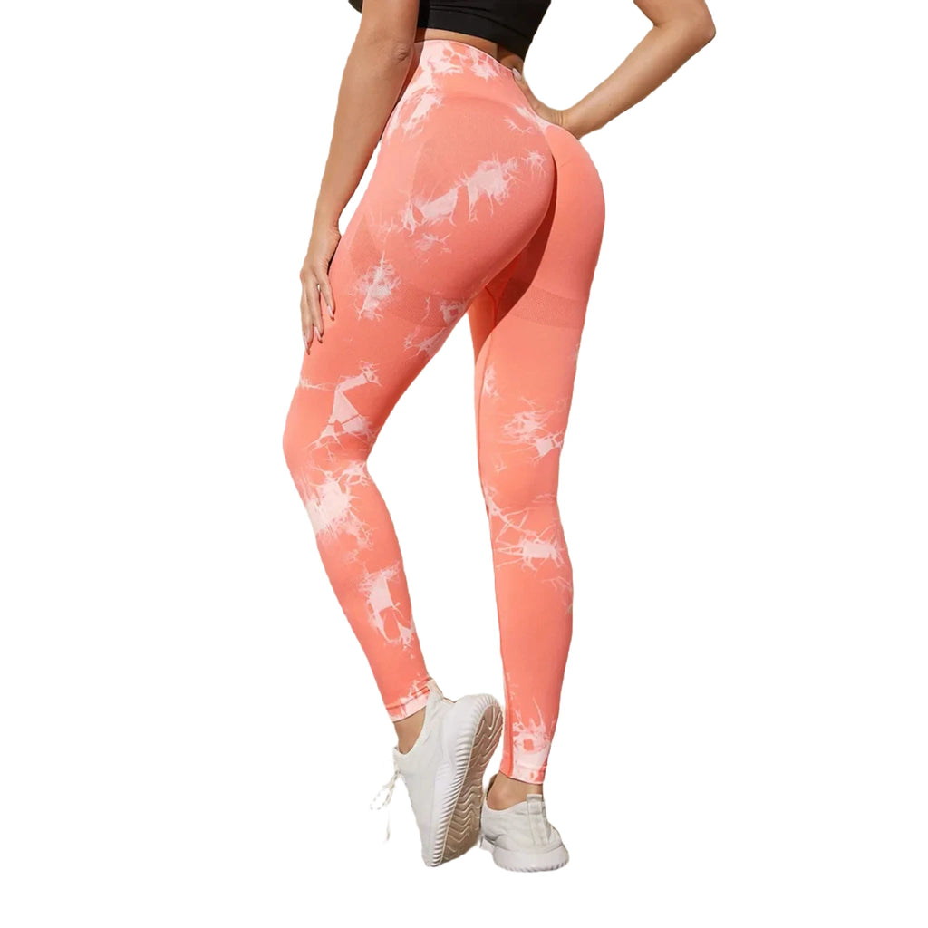 Xooie Fit pink active leggings featuring a stylish tie-dye pattern for workout comfort and style